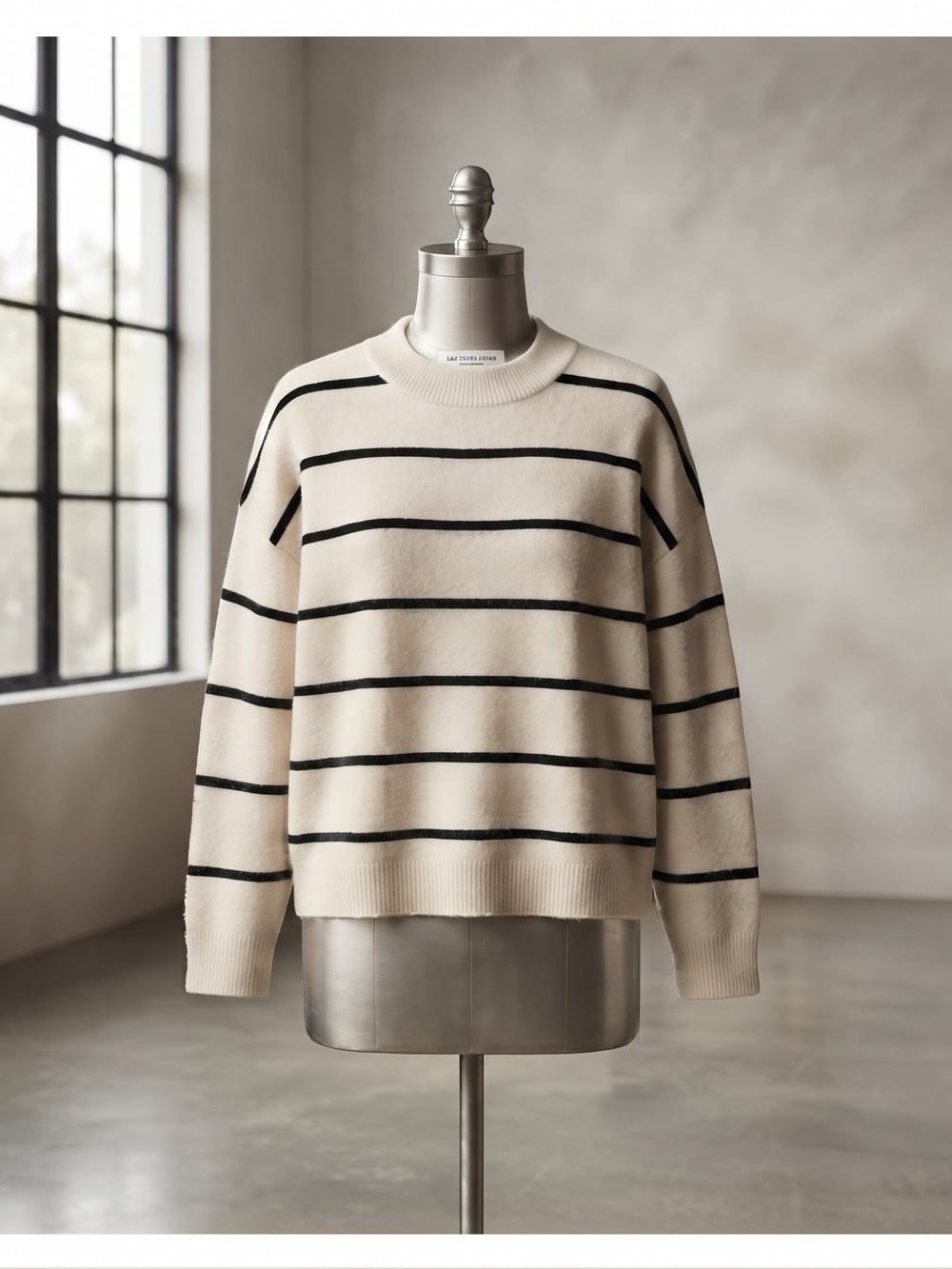 a new day Cream and Black Striped Crewneck Sweater